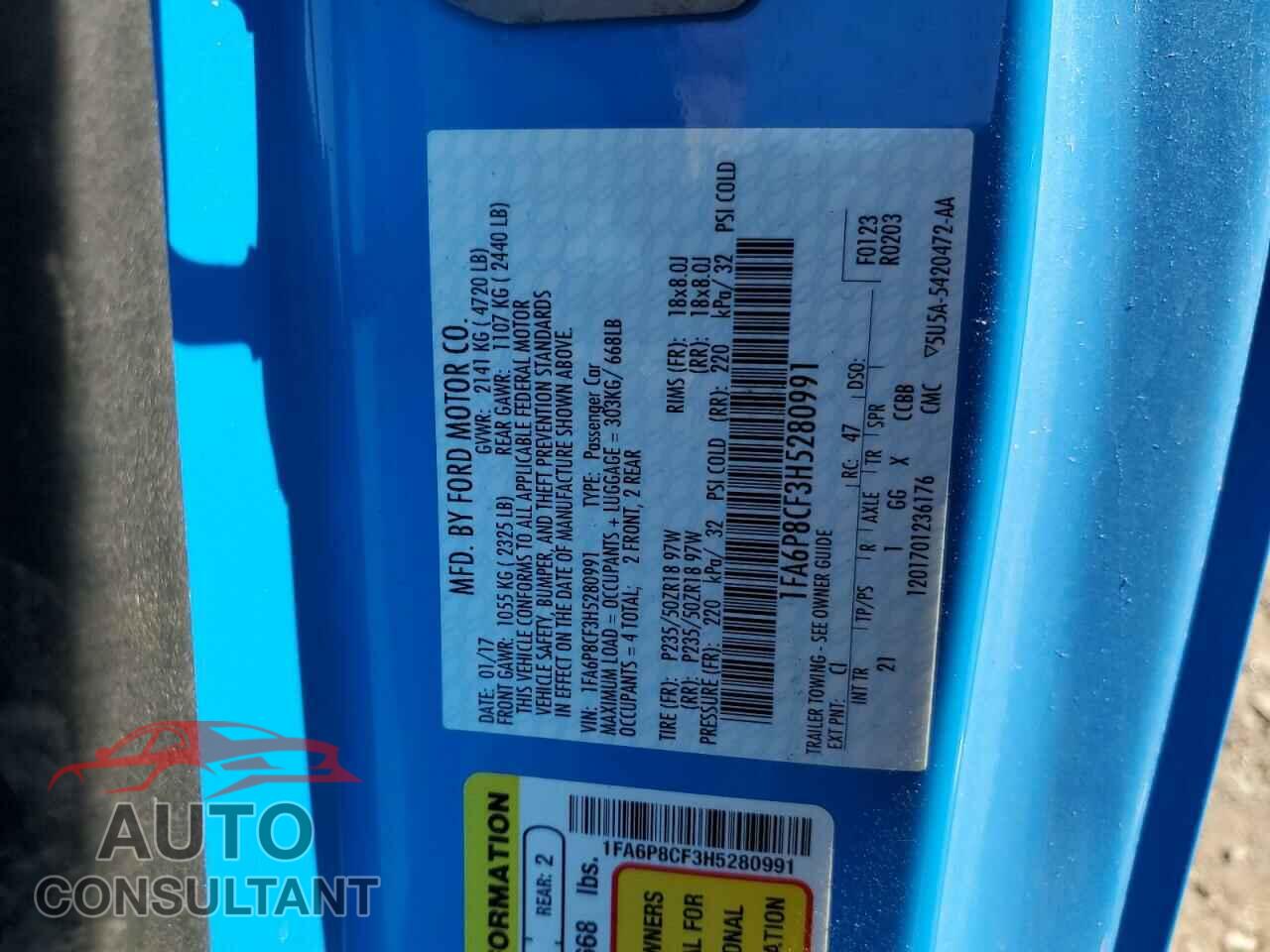 FORD MUSTANG 2017 - 1FA6P8CF3H5280991