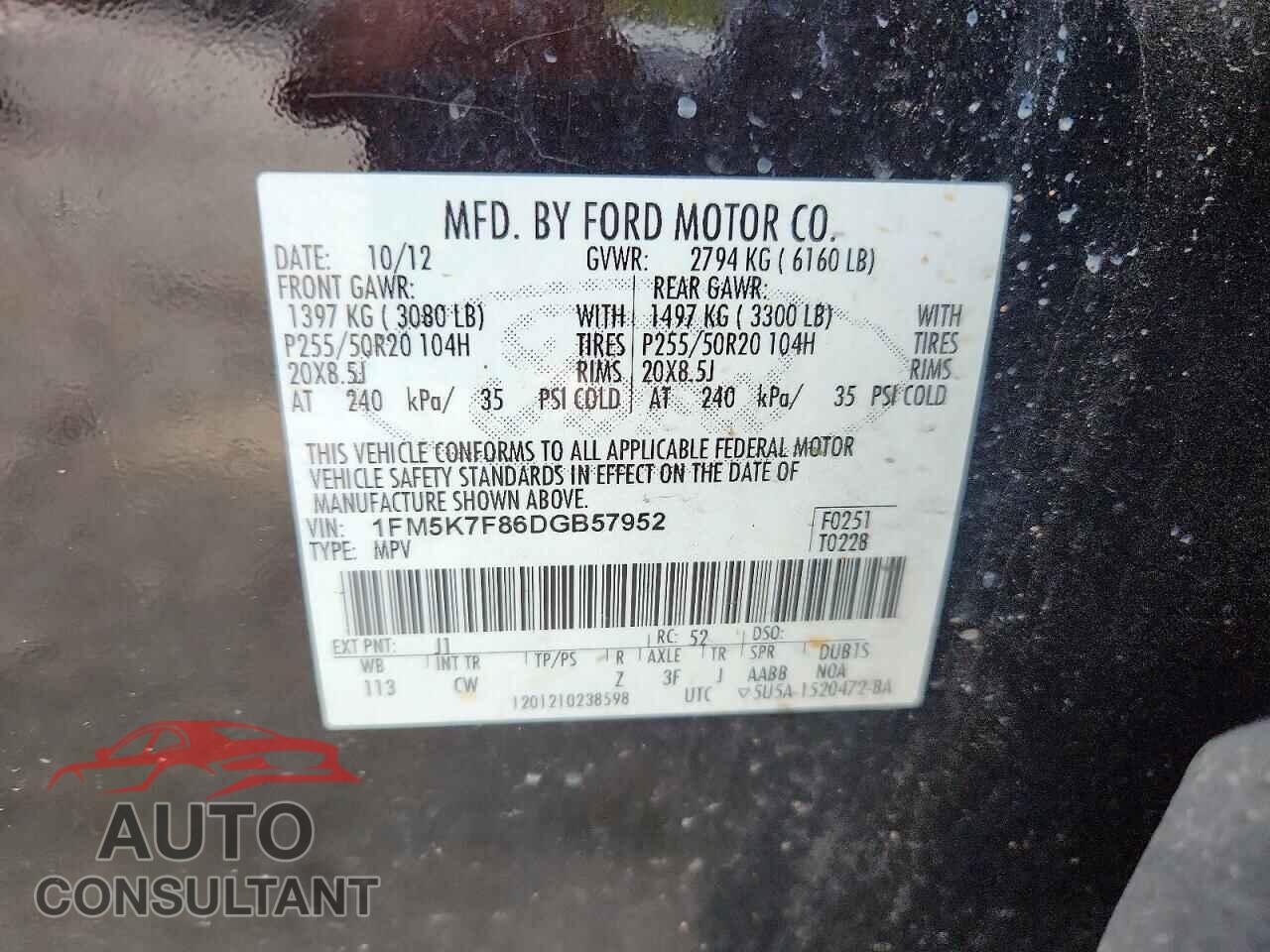 FORD EXPLORER 2013 - 1FM5K7F86DGB57952
