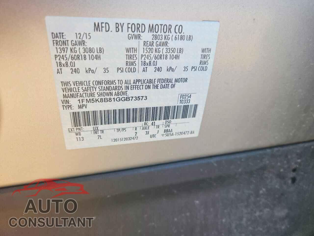 FORD EXPLORER 2016 - 1FM5K8B81GGB73573
