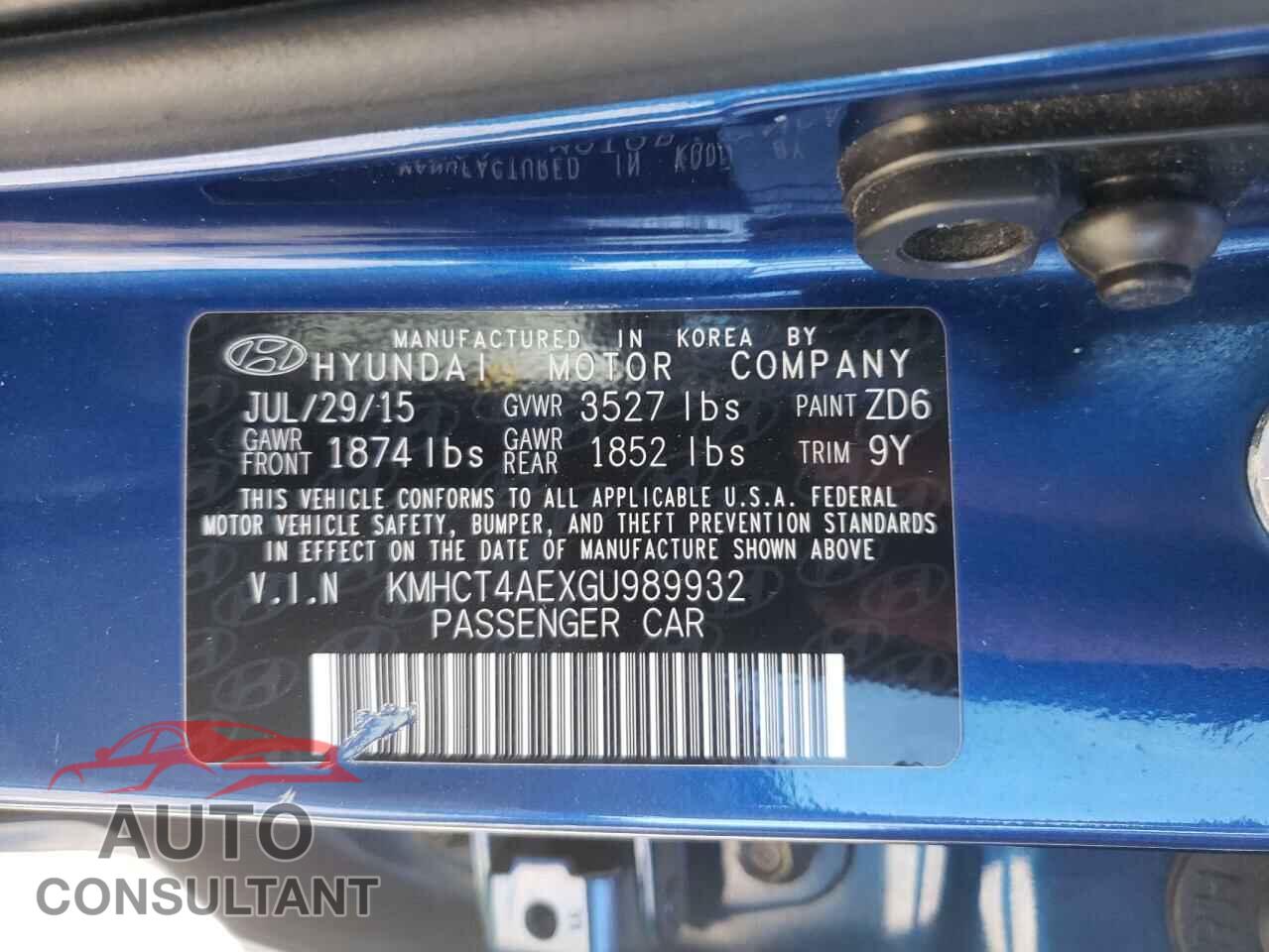 HYUNDAI ACCENT 2016 - KMHCT4AEXGU989932