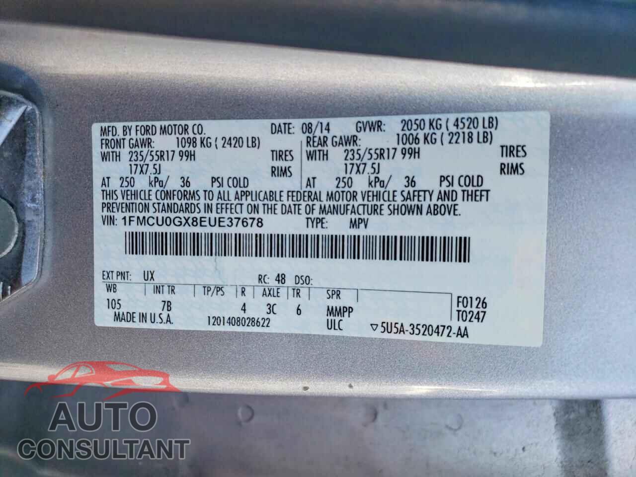 FORD ESCAPE 2014 - 1FMCU0GX8EUE37678