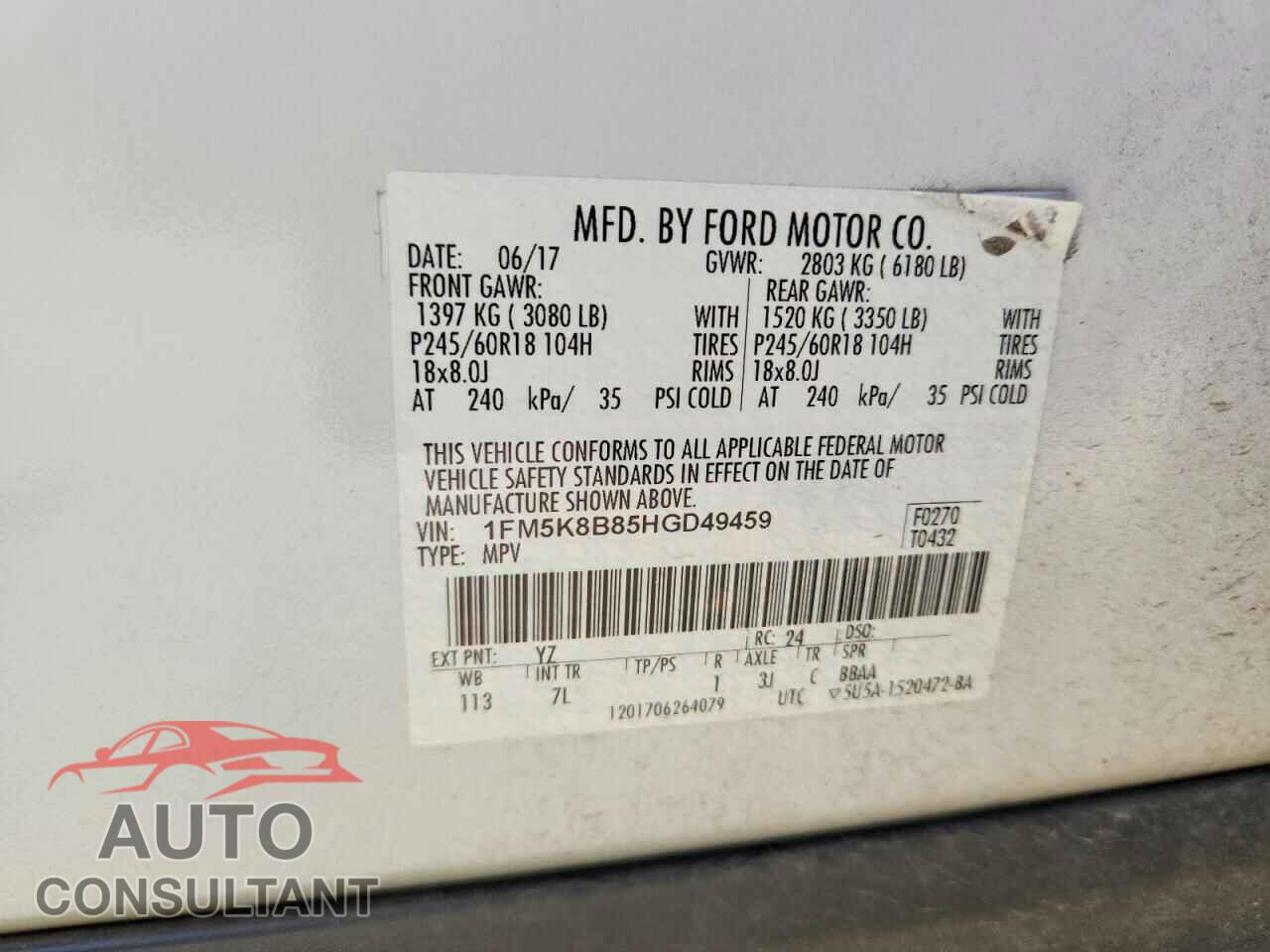 FORD EXPLORER 2017 - 1FM5K8B85HGD49459