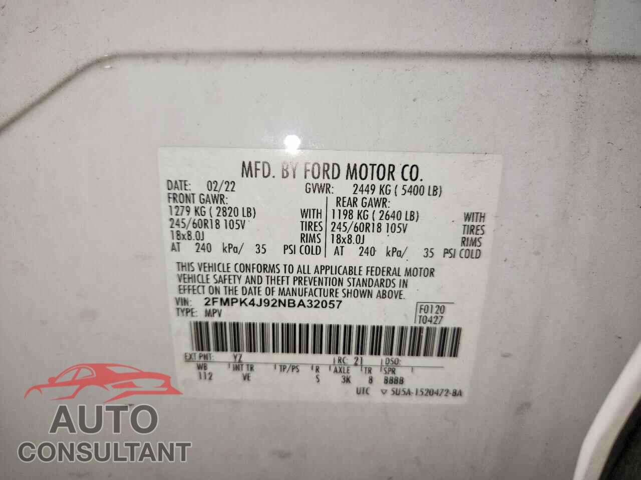 FORD EDGE 2022 - 2FMPK4J92NBA32057