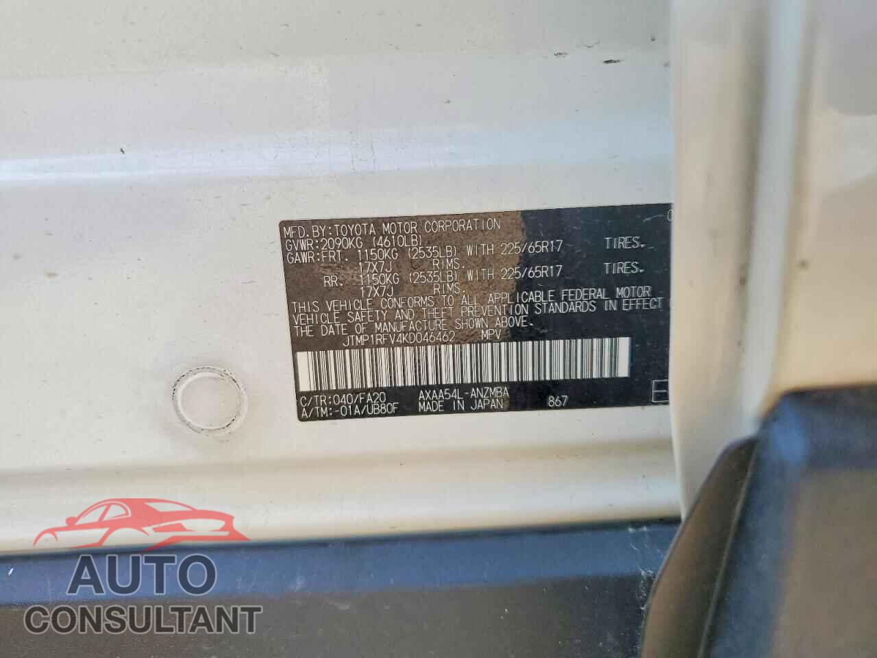 TOYOTA RAV4 2019 - JTMP1RFV4KD046462