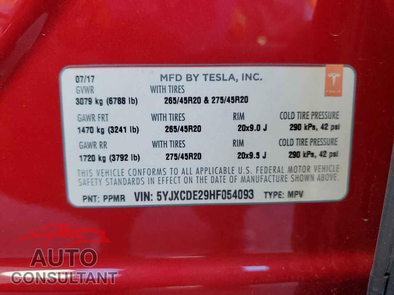 TESLA MODEL X 2017 - 5YJXCDE29HF054093
