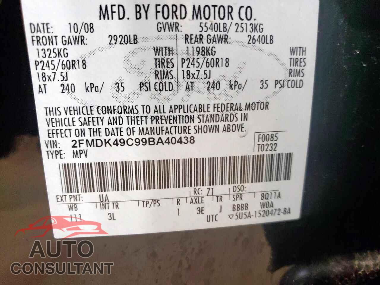 FORD EDGE 2009 - 2FMDK49C99BA40438