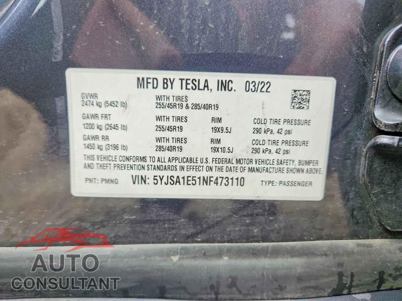 TESLA MODEL S 2022 - 5YJSA1E51NF473110