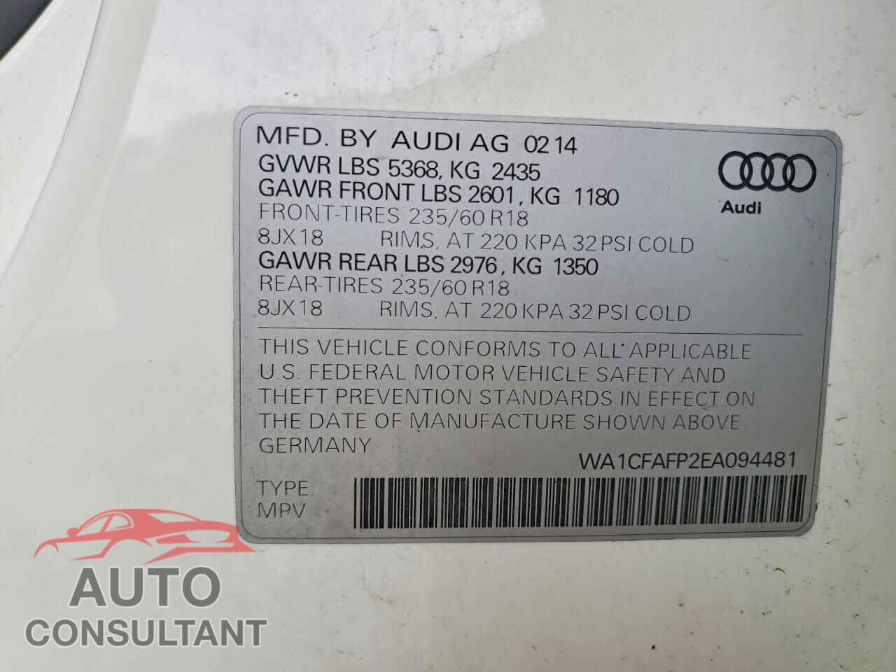 AUDI Q5 2014 - WA1CFAFP2EA094481