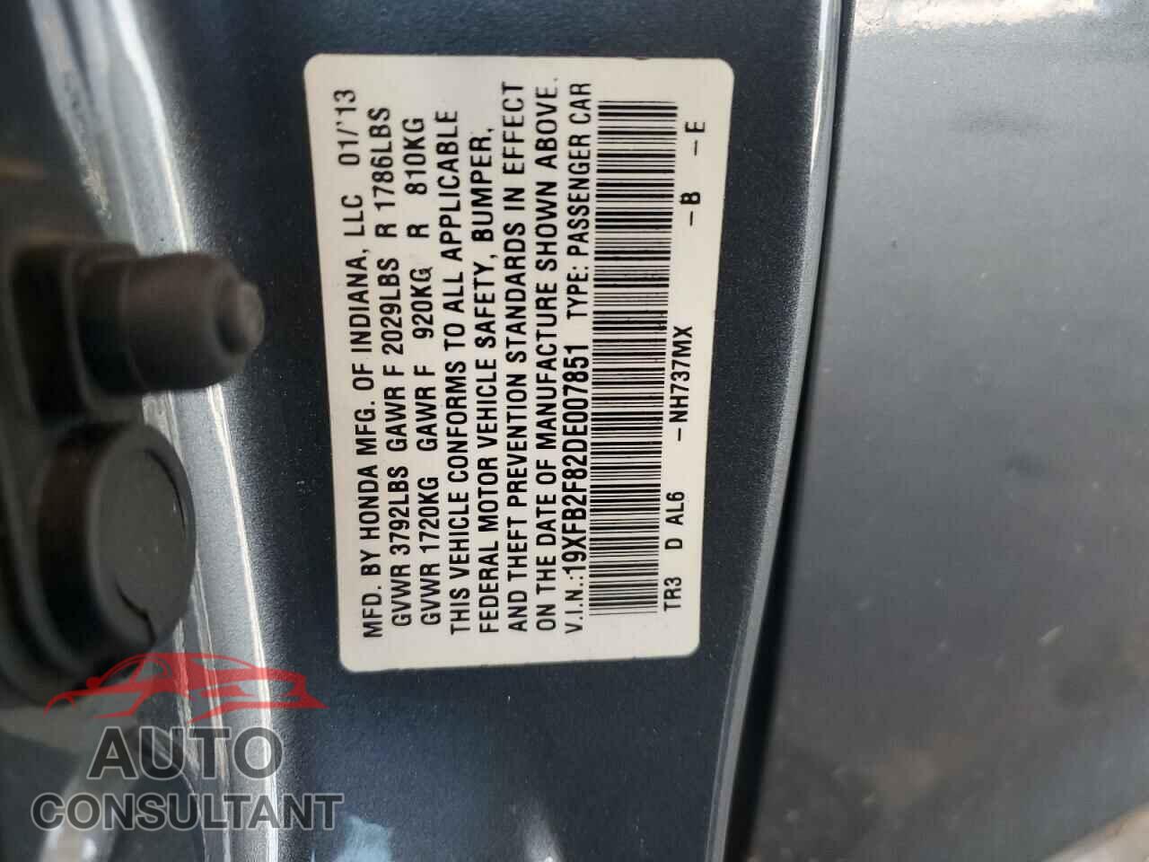 HONDA CIVIC 2013 - 19XFB2F82DE007851
