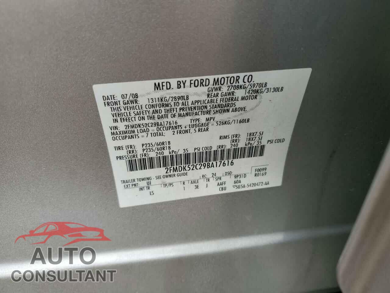 FORD FLEX 2009 - 2FMDK52C29BA17616