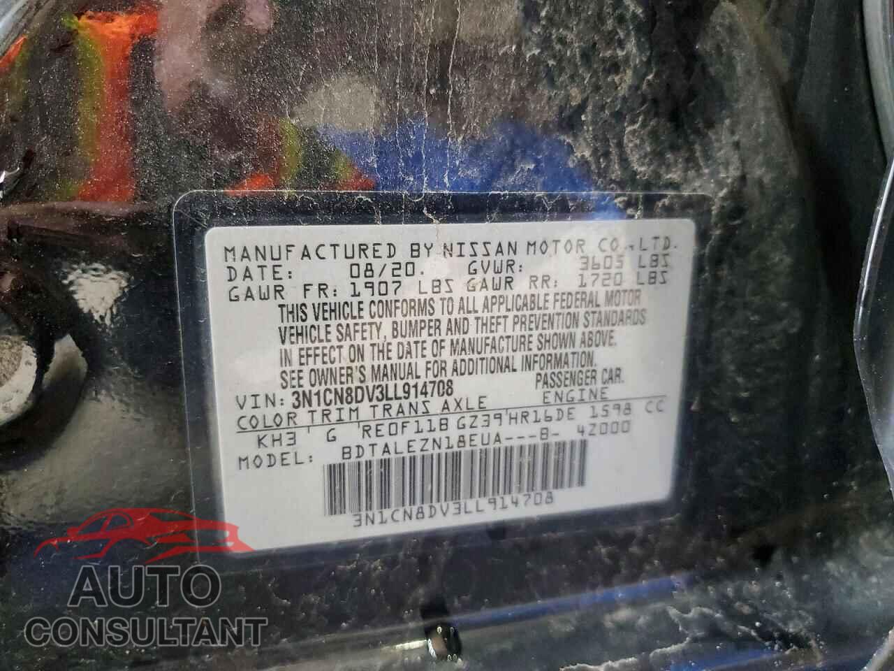NISSAN VERSA 2020 - 3N1CN8DV3LL914708