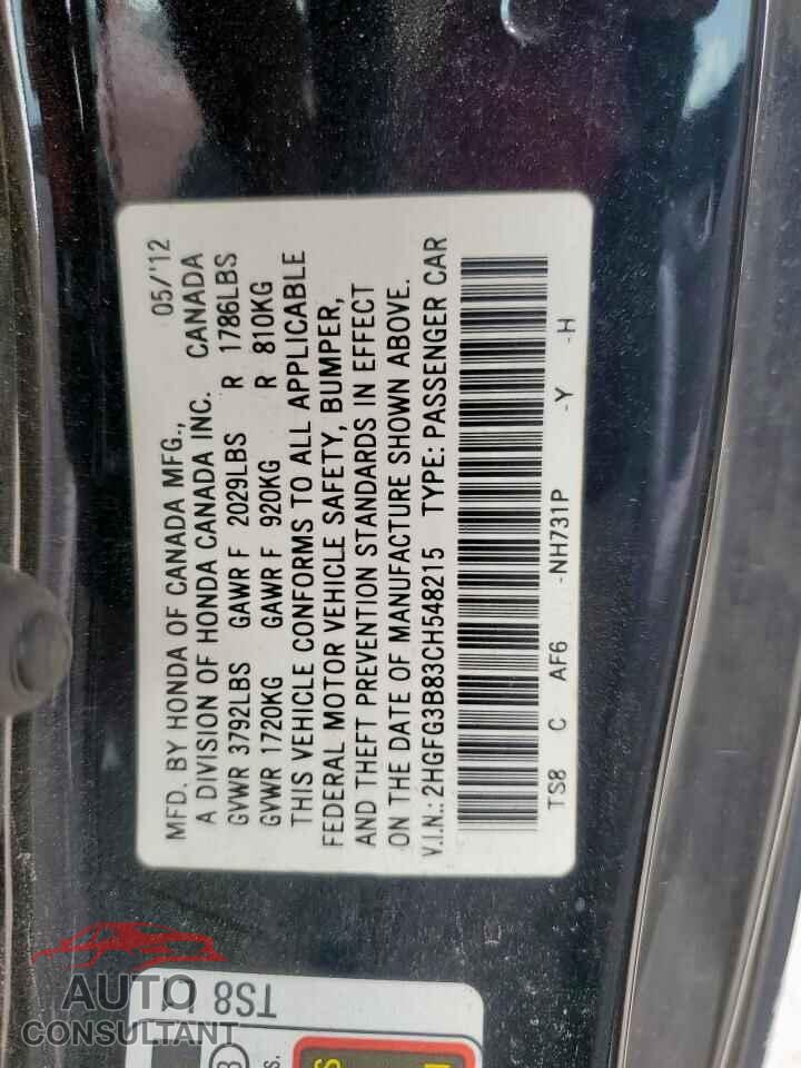 HONDA CIVIC 2012 - 2HGFG3B83CH548215