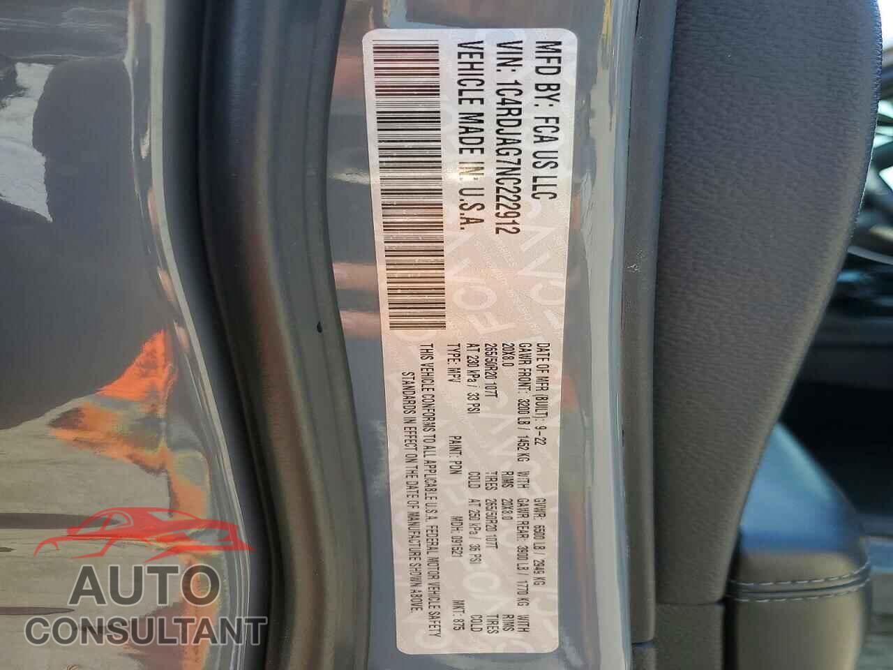 DODGE DURANGO 2022 - 1C4RDJAG7NC222912