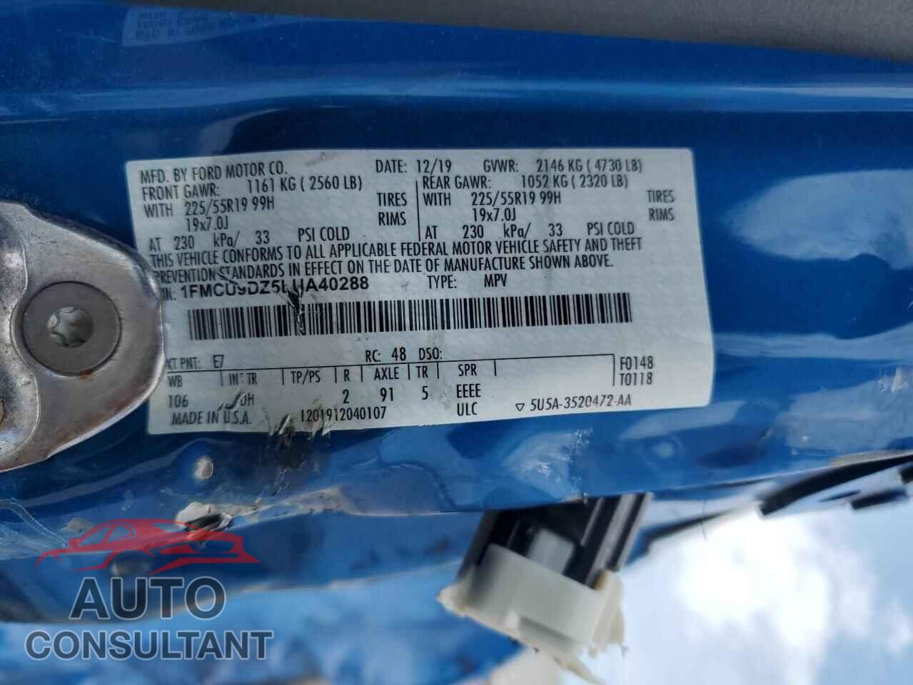 FORD ESCAPE 2020 - 1FMCU9DZ5LUA40288