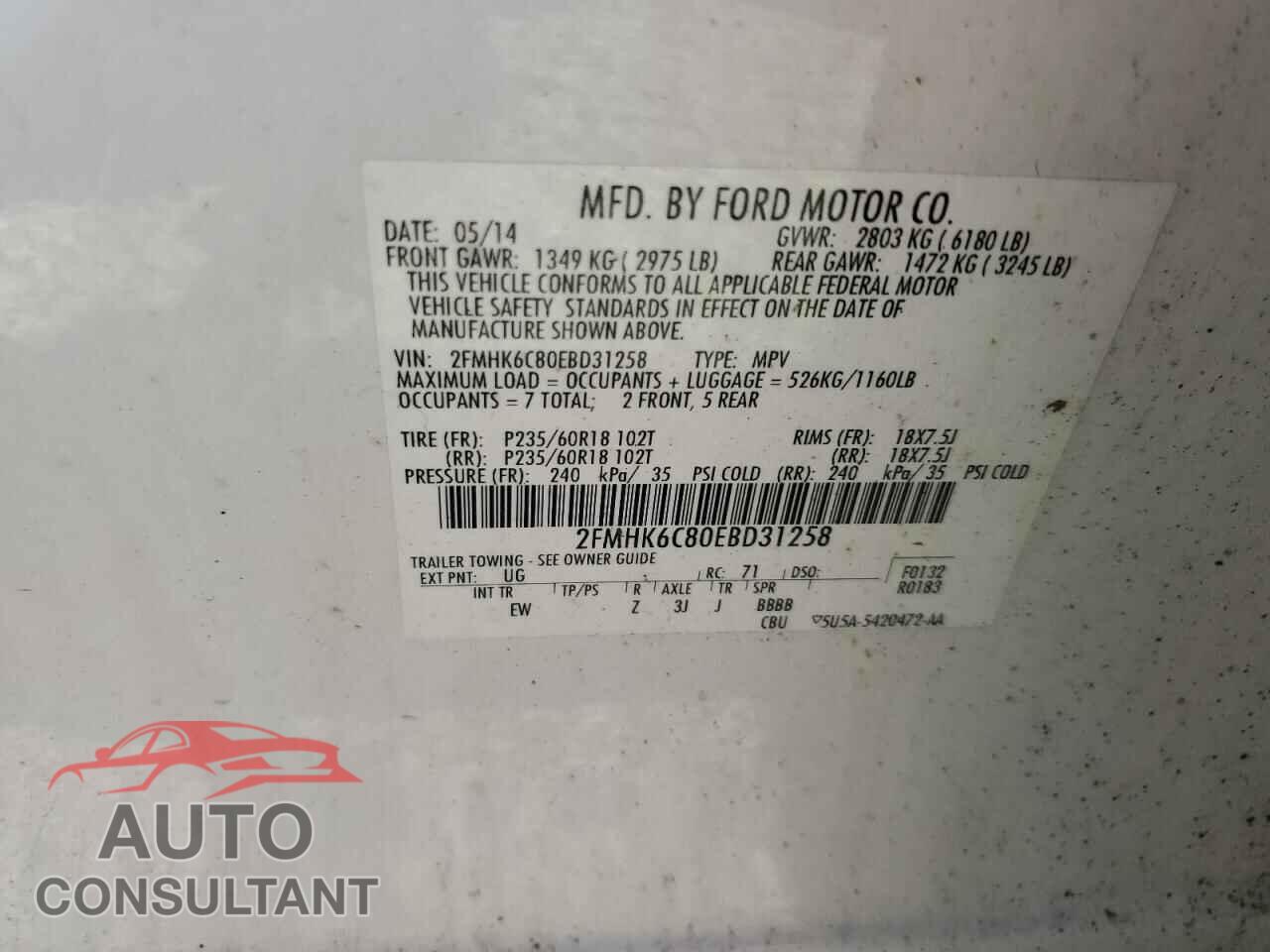 FORD FLEX 2014 - 2FMHK6C80EBD31258
