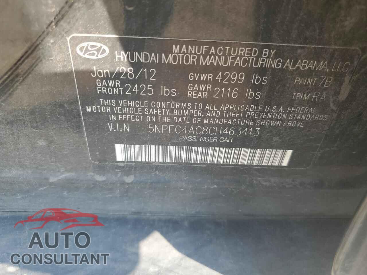 HYUNDAI SONATA 2012 - 5NPEC4AC8CH463413