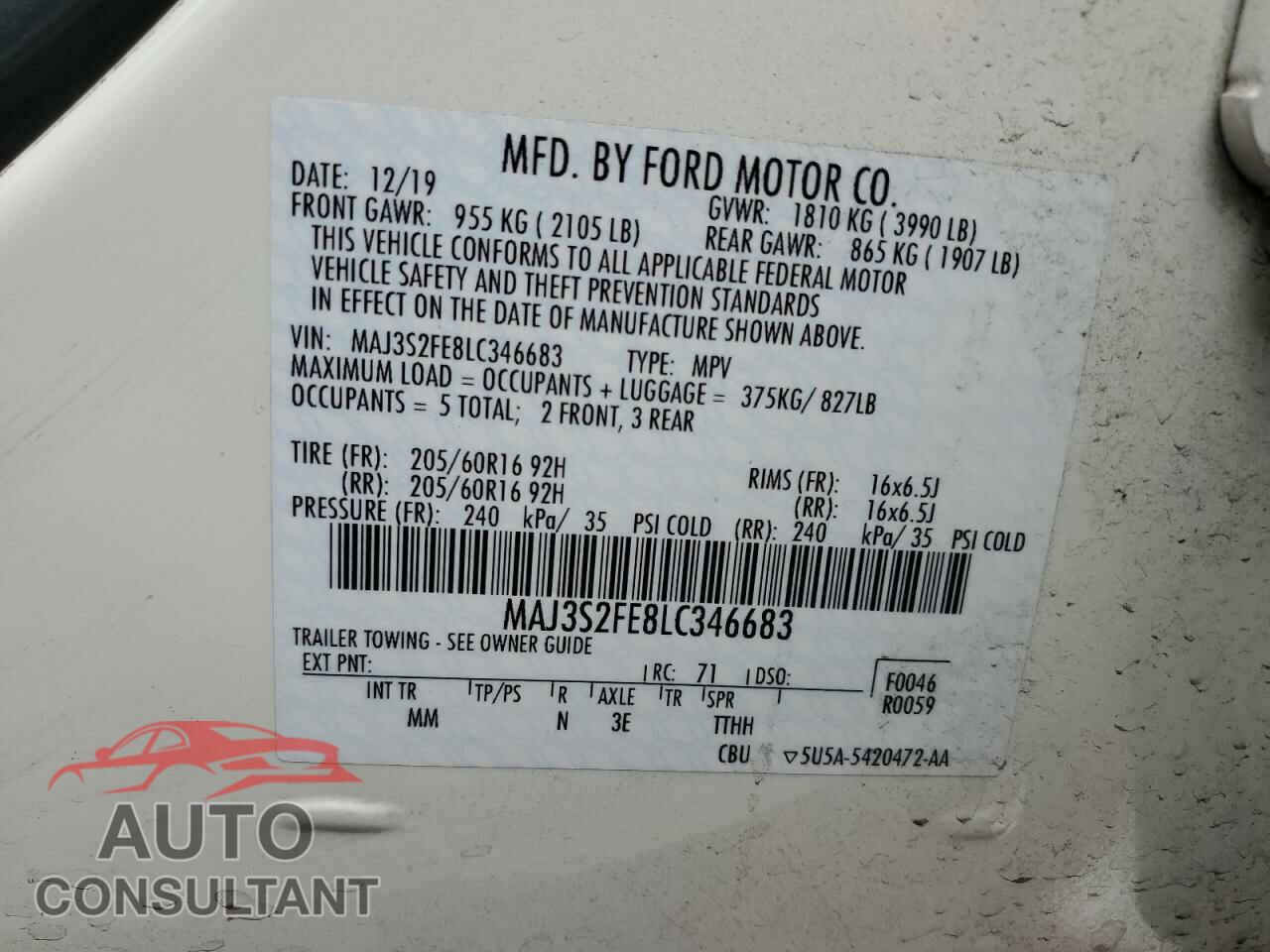FORD ECOSPORT 2020 - MAJ3S2FE8LC346683