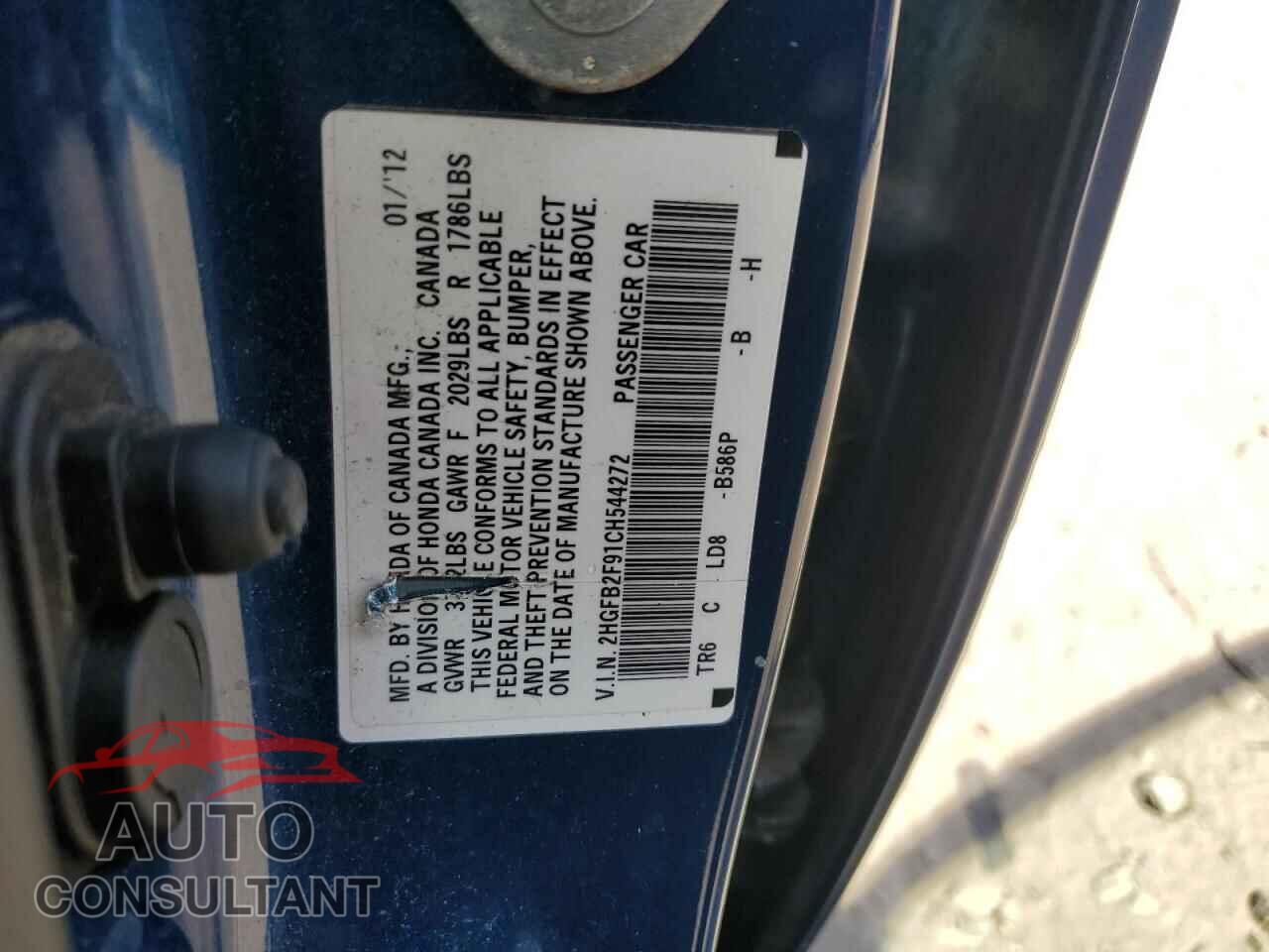 HONDA CIVIC 2012 - 2HGFB2F91CH544272