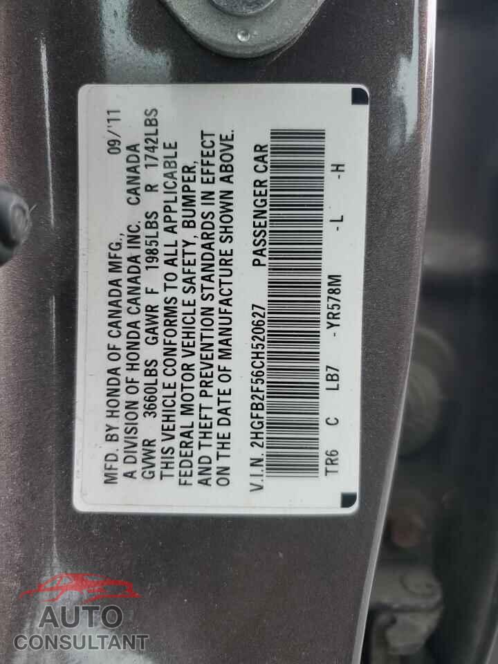 HONDA CIVIC 2012 - 2HGFB2F56CH520627