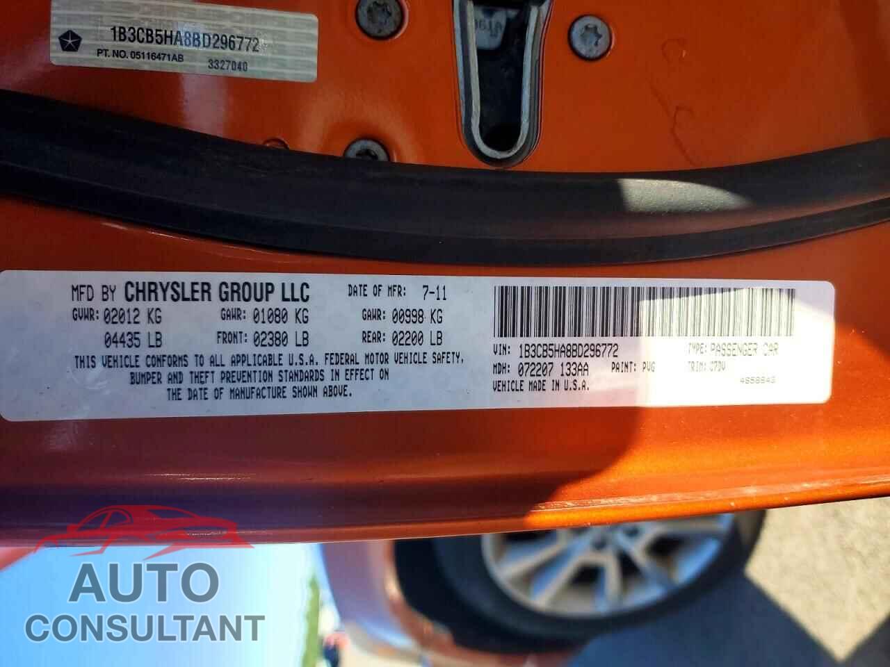 DODGE CALIBER 2011 - 1B3CB5HA8BD296772