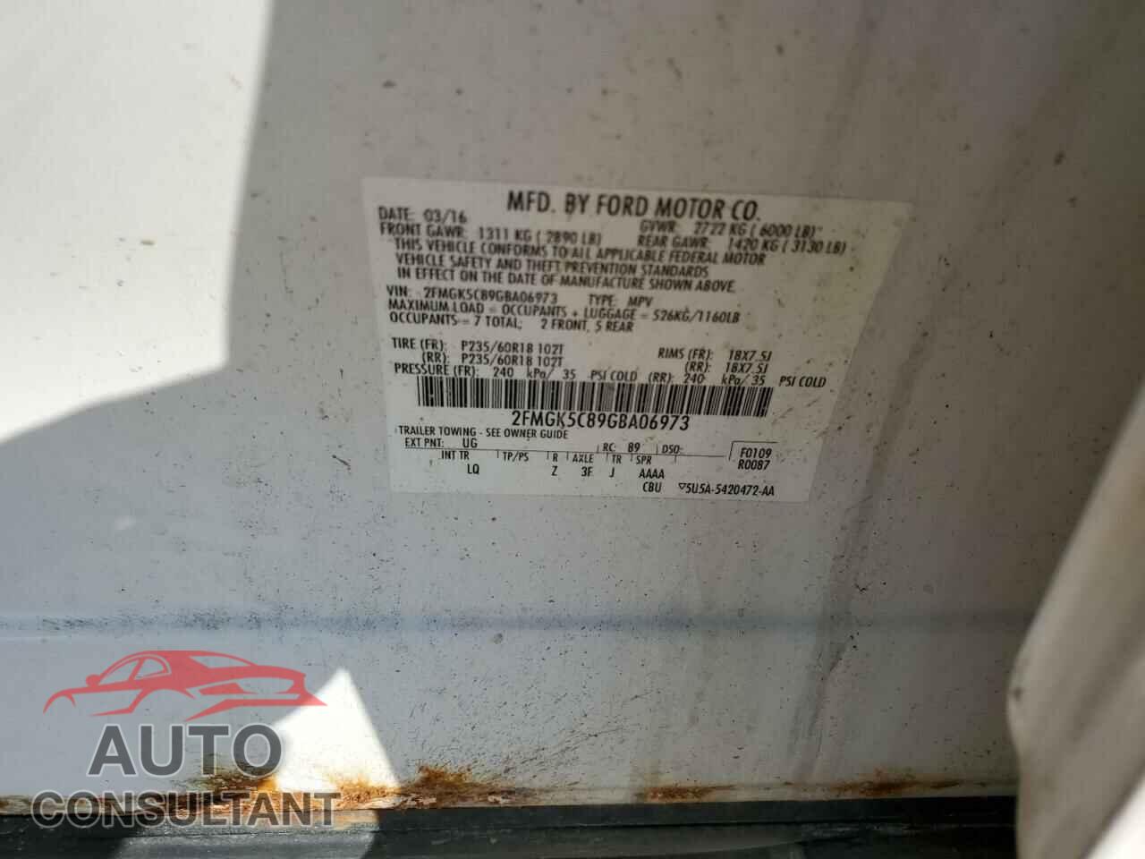 FORD FLEX 2016 - 2FMGK5C89GBA06973