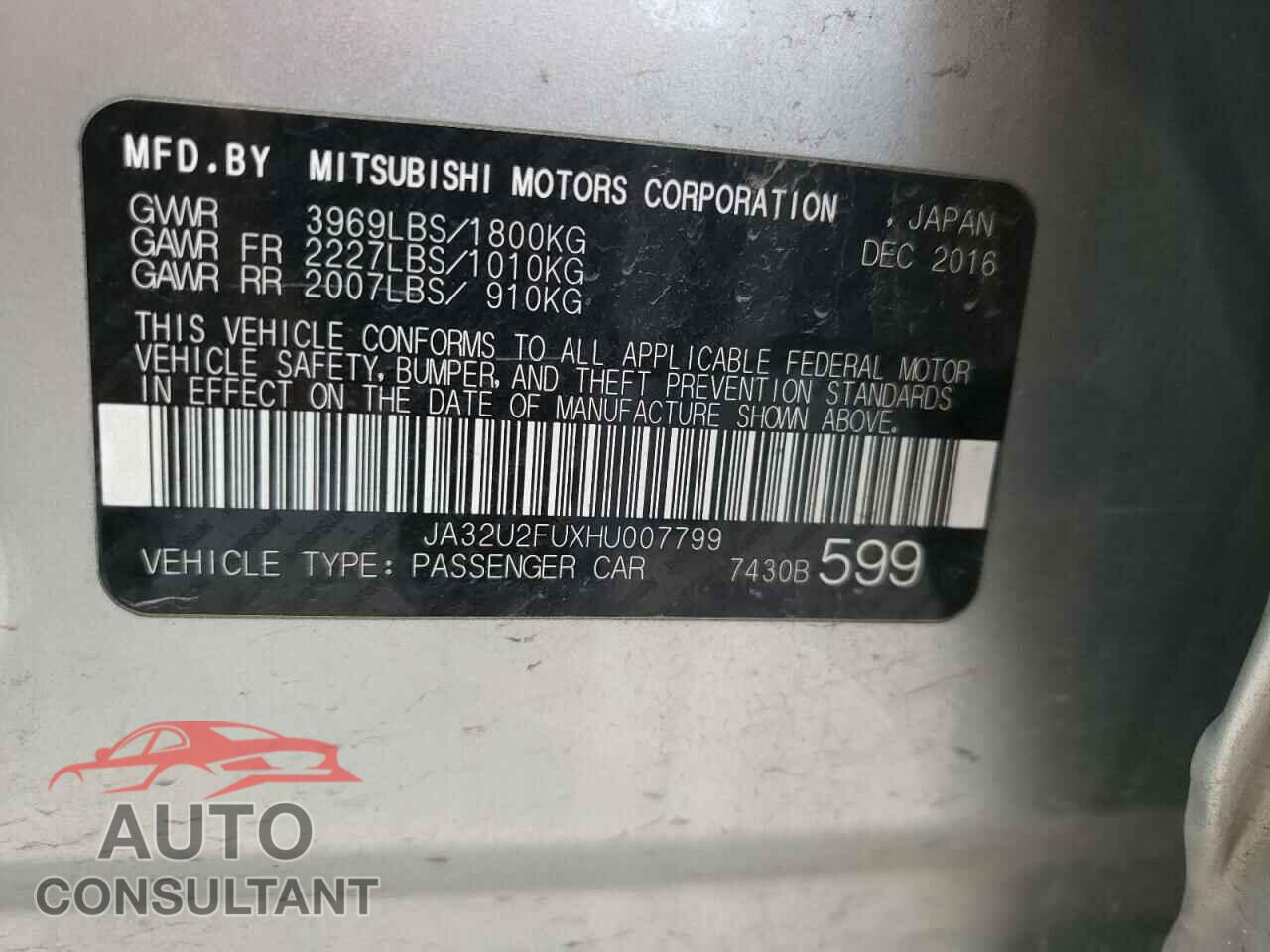 MITSUBISHI LANCER 2017 - JA32U2FUXHU007799