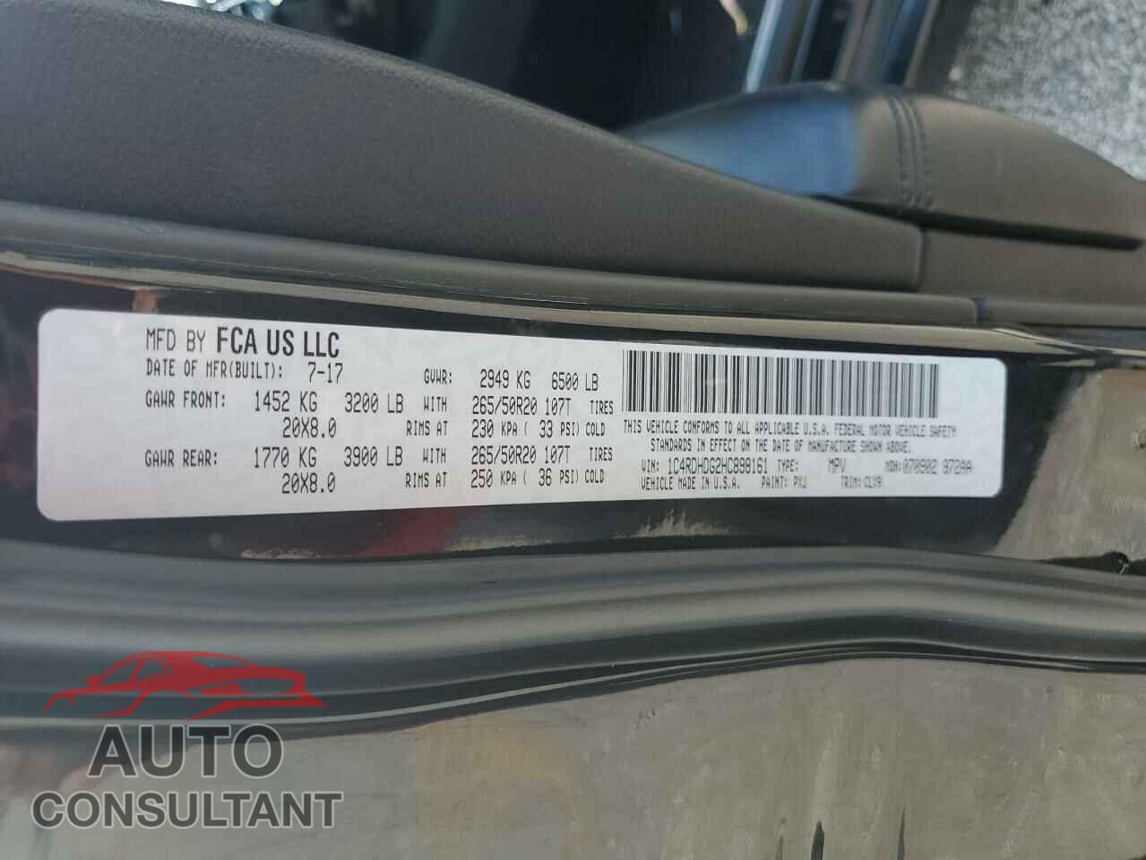 DODGE DURANGO 2017 - 1C4RDHDG2HC898161