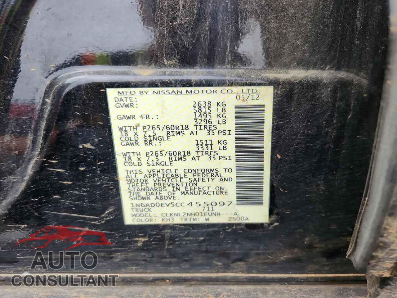 NISSAN FRONTIER 2012 - 1N6AD0EV5CC455097
