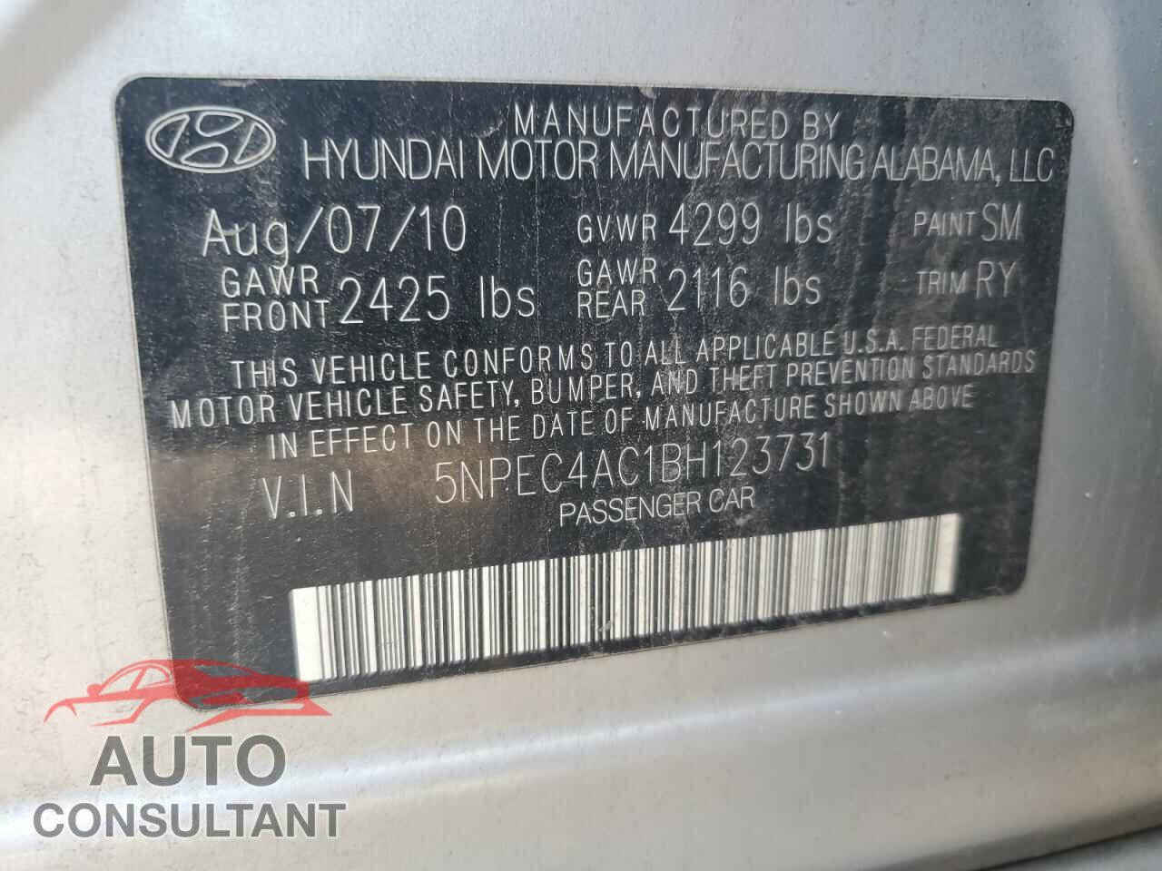 HYUNDAI SONATA 2011 - 5NPEC4AC1BH123731