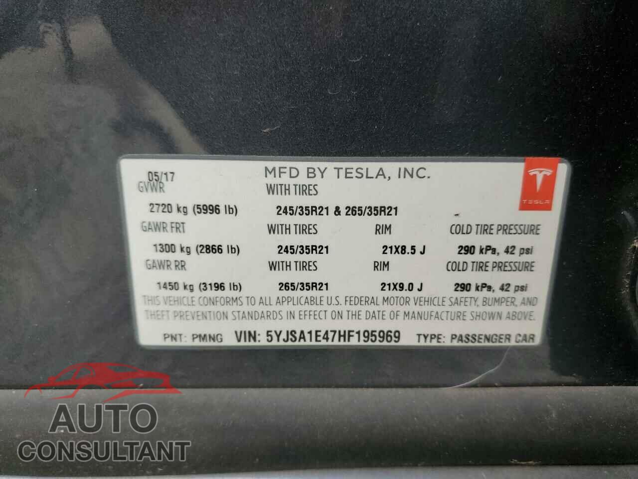 TESLA MODEL S 2017 - 5YJSA1E47HF195969