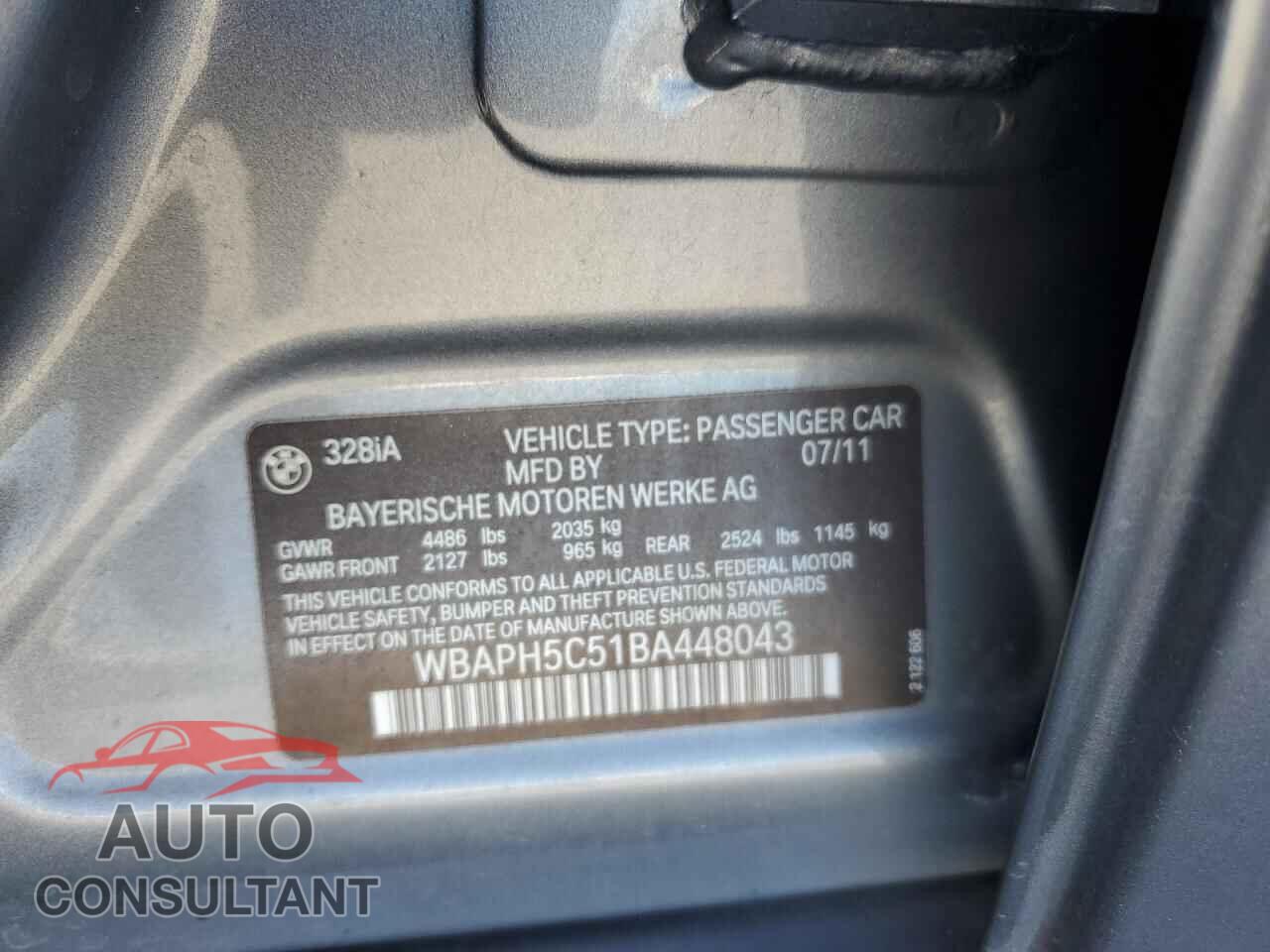 BMW 3 SERIES 2011 - WBAPH5C51BA448043