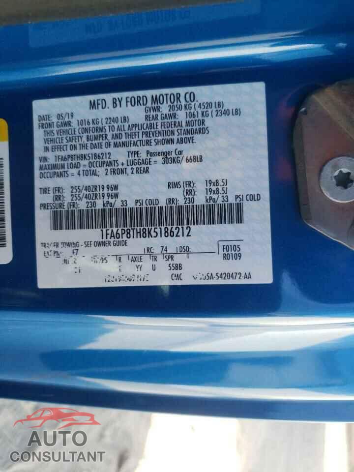 FORD MUSTANG 2019 - 1FA6P8TH8K5186212