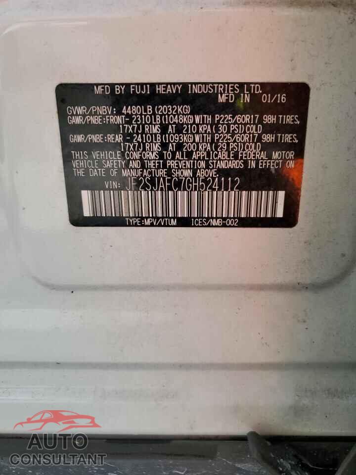 SUBARU FORESTER 2016 - JF2SJAFC7GH524112