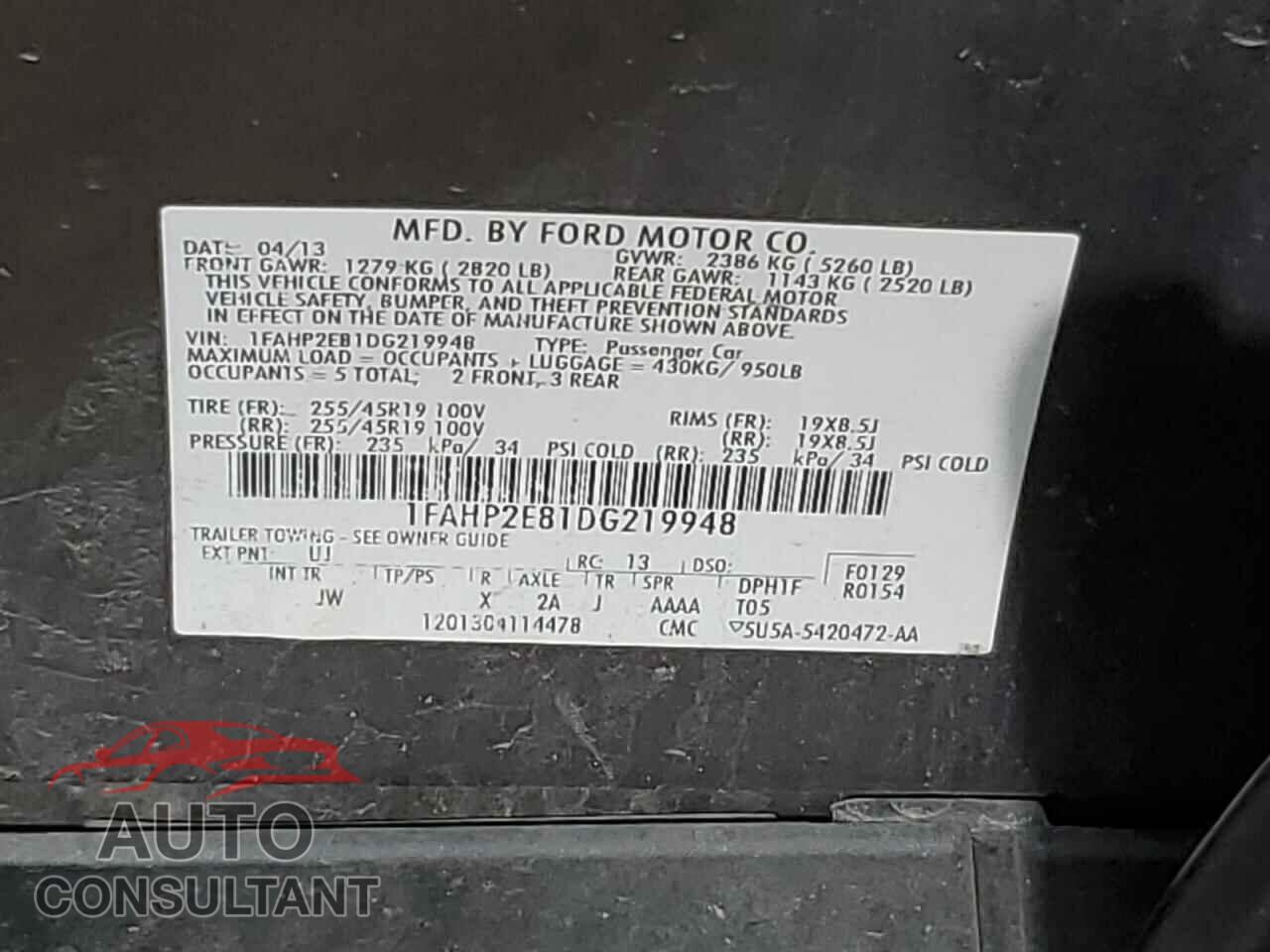 FORD TAURUS 2013 - 1FAHP2E81DG219948