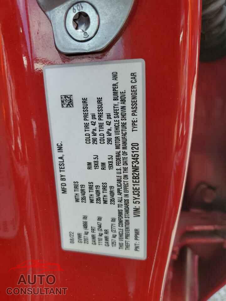 TESLA MODEL 3 2022 - 5YJ3E1EB2NF345120