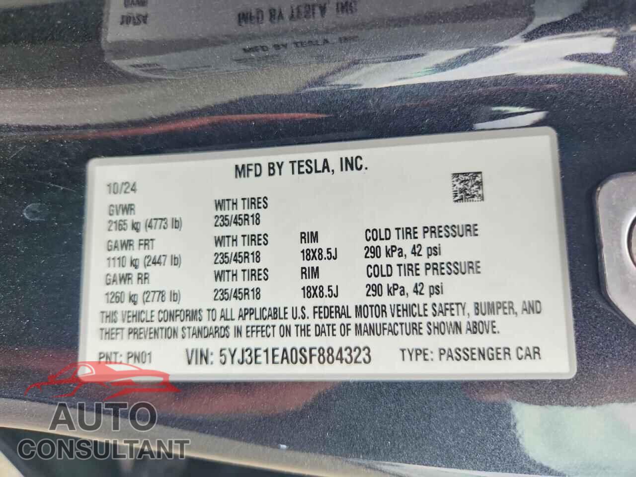 TESLA MODEL 3 2025 - 5YJ3E1EA0SF884323