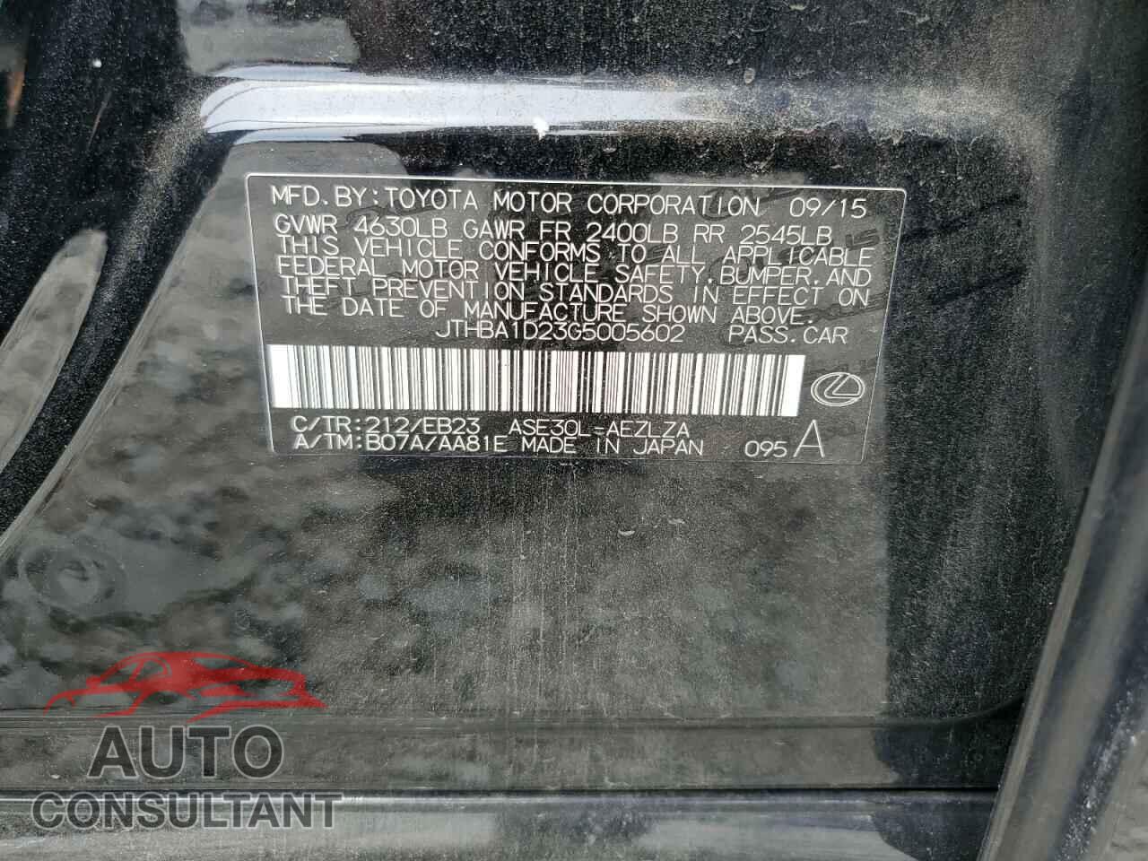 LEXUS IS 2016 - JTHBA1D23G5005602