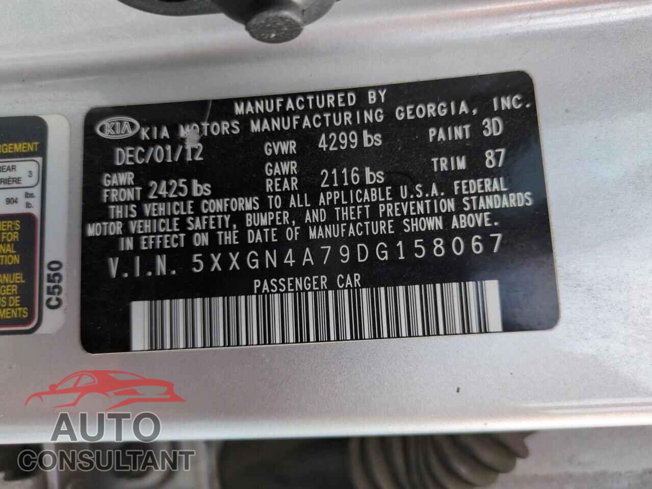 KIA OPTIMA 2013 - 5XXGN4A79DG158067