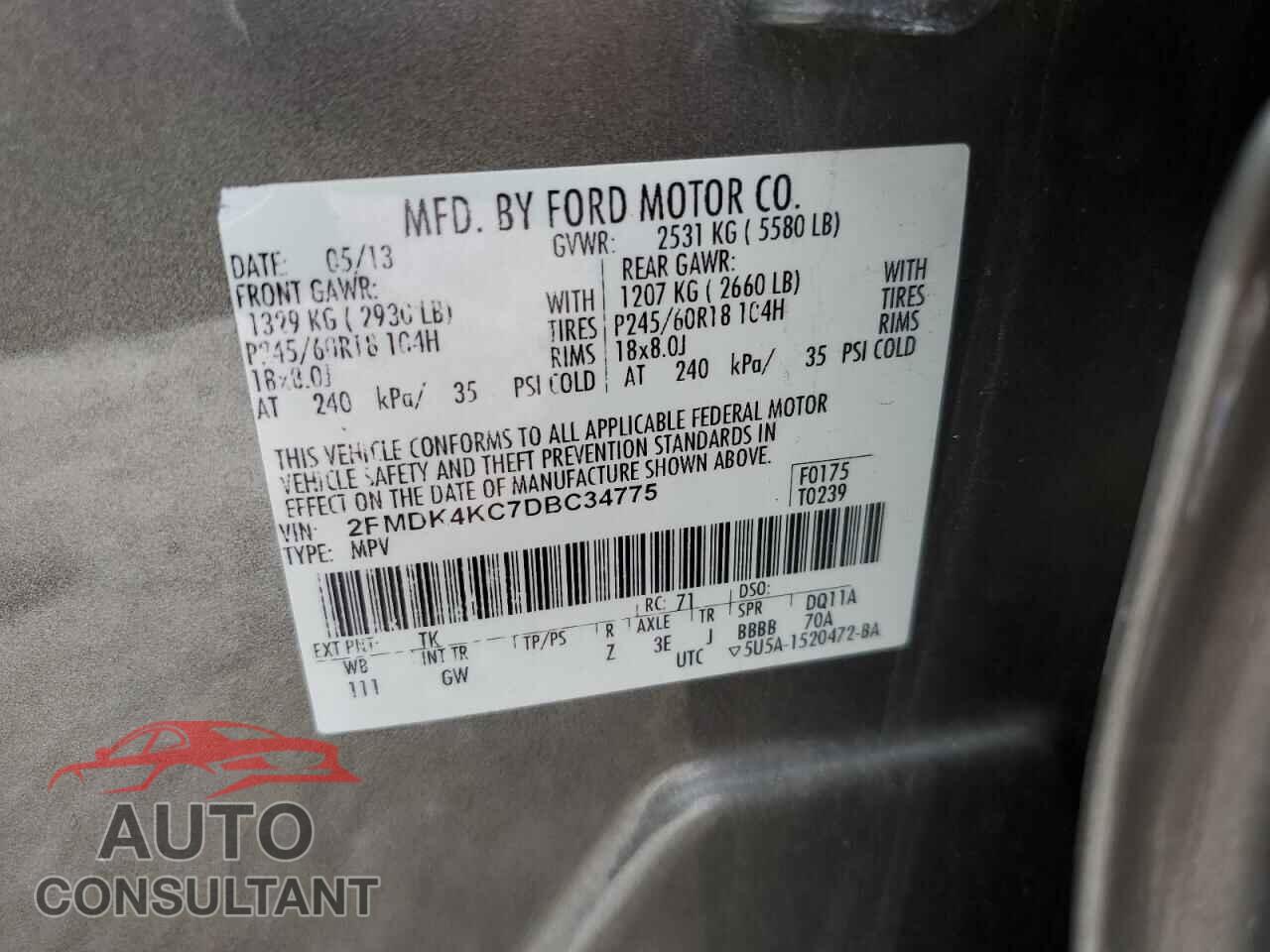 FORD EDGE 2013 - 2FMDK4KC7DBC34775