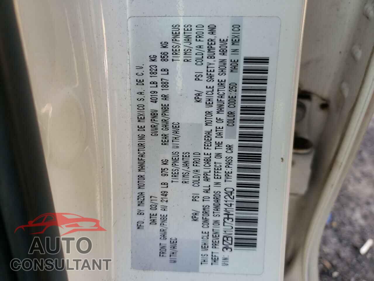 MAZDA 3 2017 - 3MZBN1U73HM141240