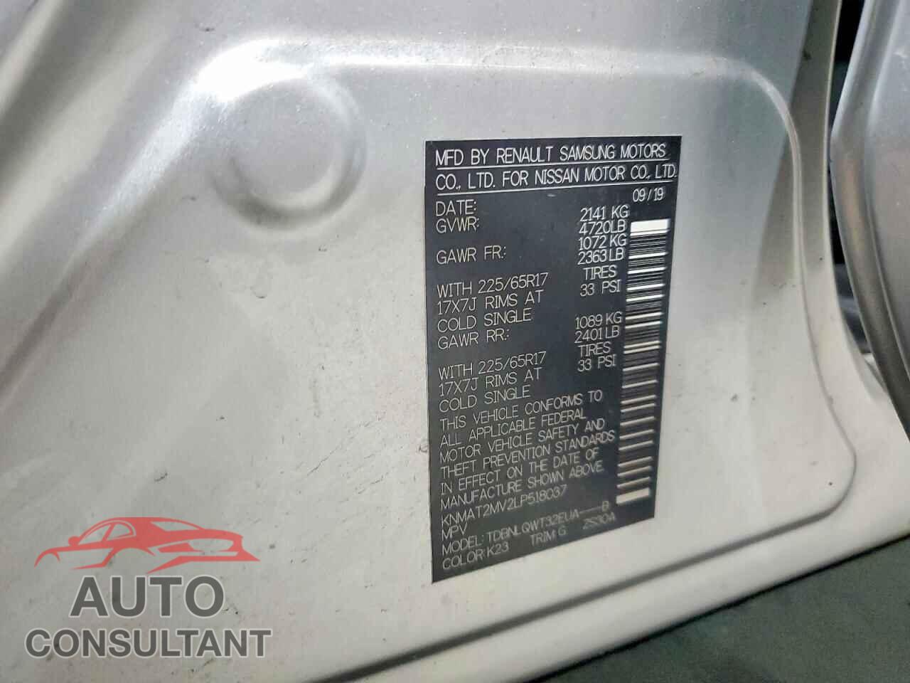 NISSAN ROGUE 2020 - KNMAT2MV2LP518037