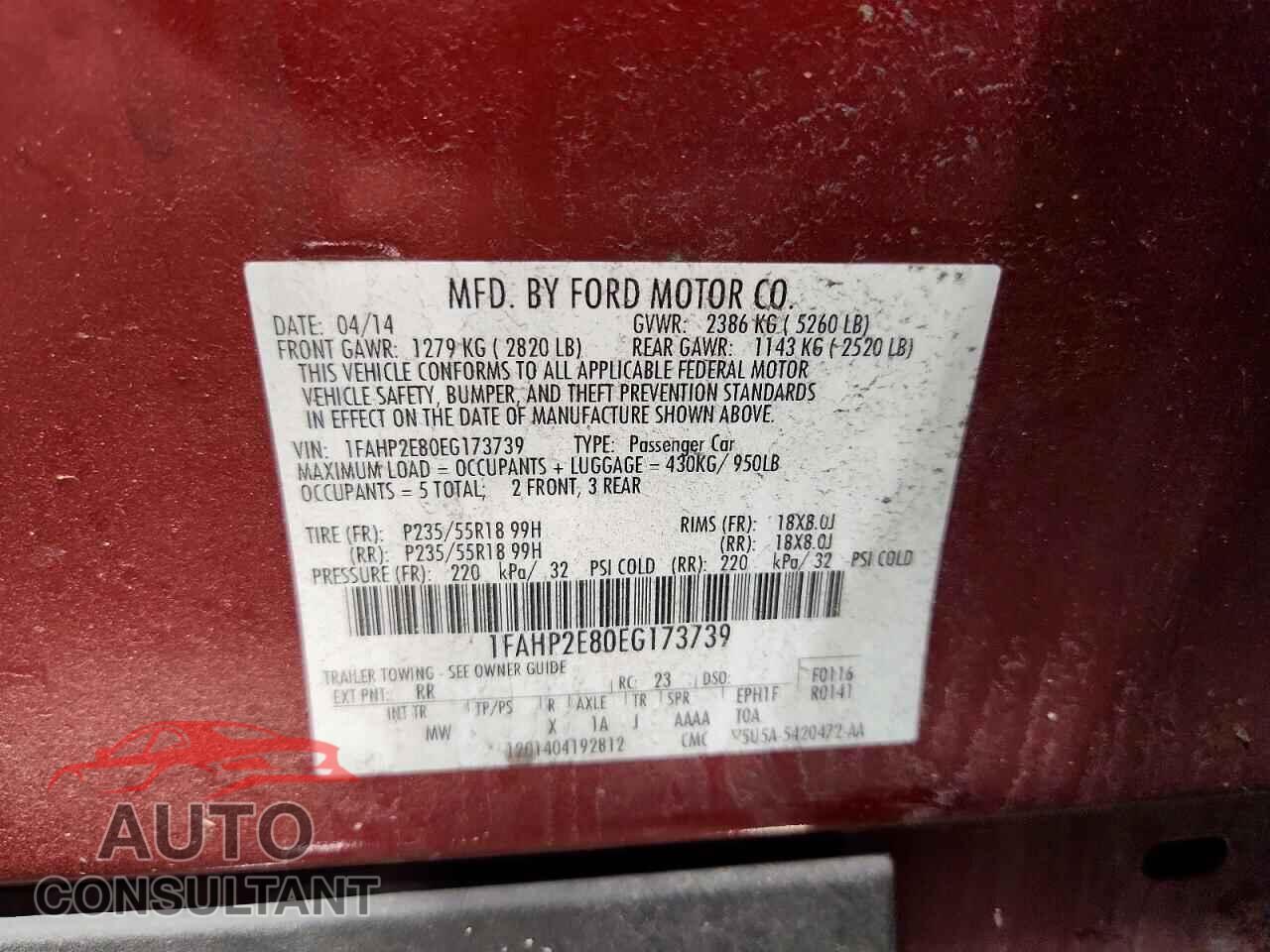 FORD TAURUS 2014 - 1FAHP2E80EG173739