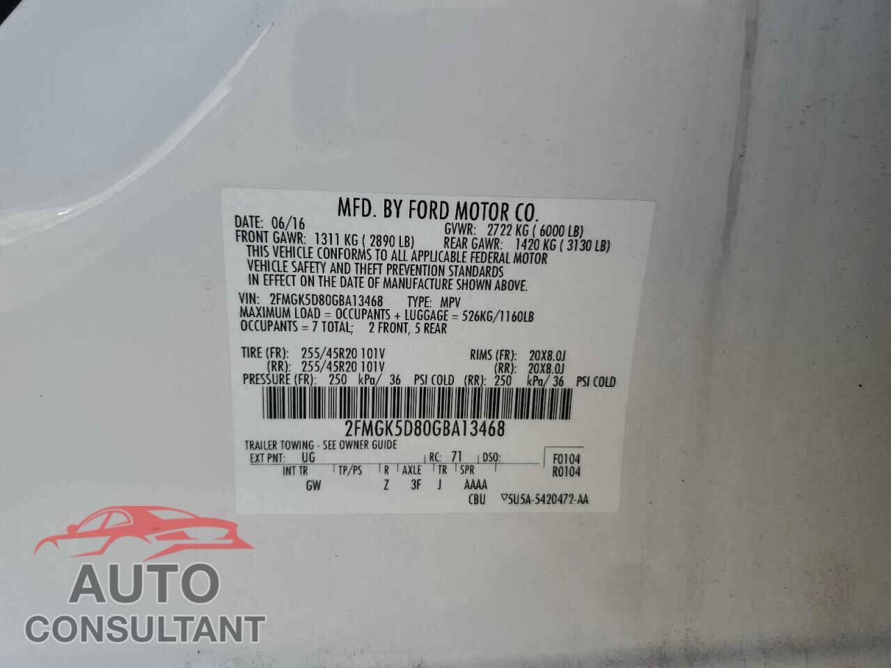 FORD FLEX 2016 - 2FMGK5D80GBA13468
