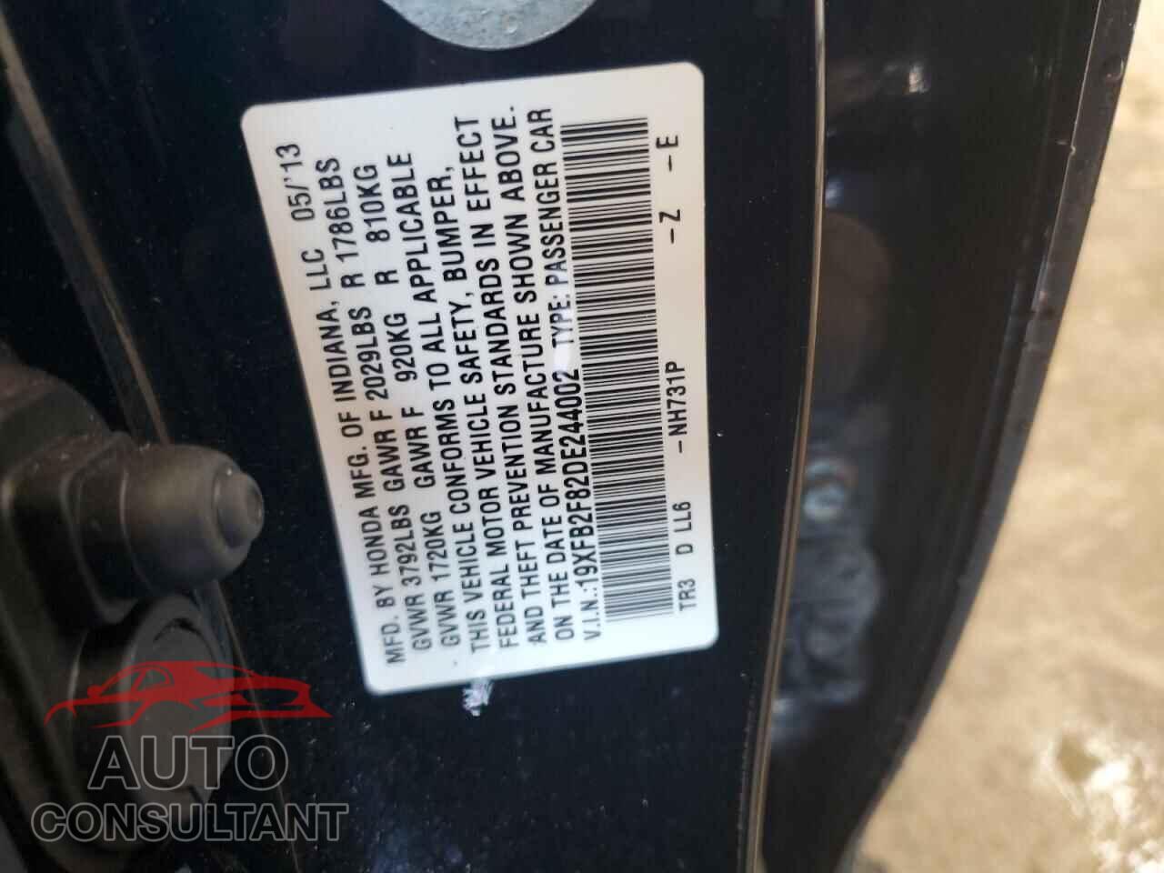 HONDA CIVIC 2013 - 19XFB2F82DE244002