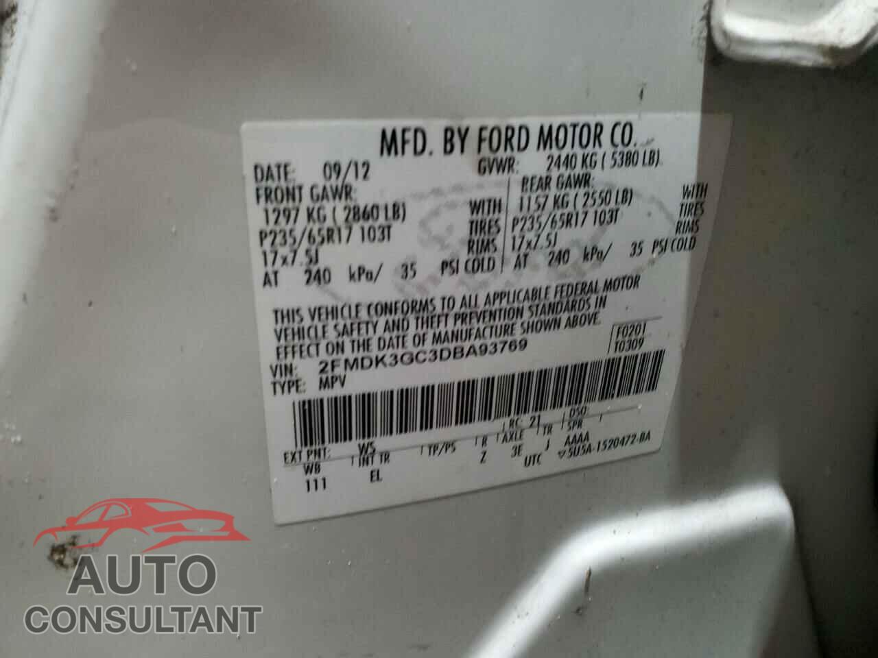 FORD EDGE 2013 - 2FMDK3GC3DBA93769