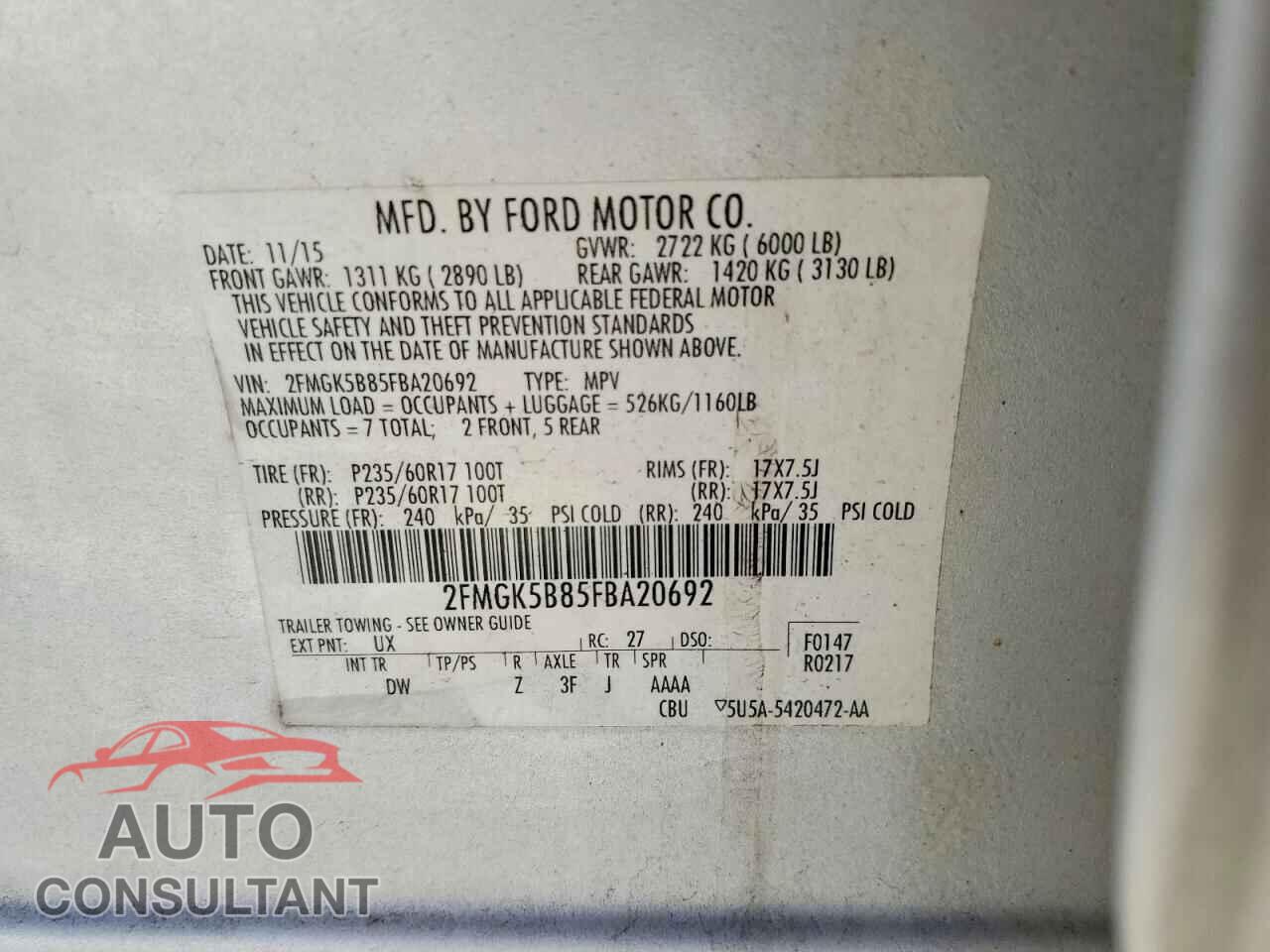 FORD FLEX 2015 - 2FMGK5B85FBA20692