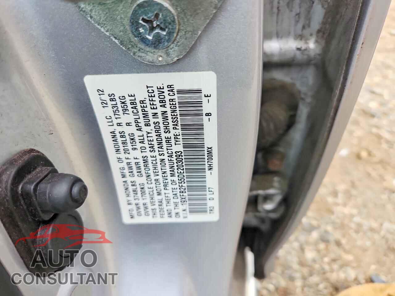 HONDA CIVIC 2013 - 19XFB2F55DE203093