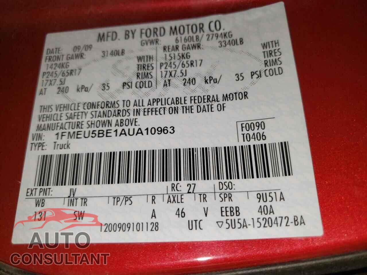 FORD EXPLORER 2010 - 1FMEU5BE1AUA10963