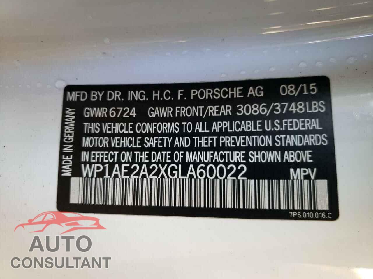 PORSCHE CAYENNE 2016 - WP1AE2A2XGLA60022