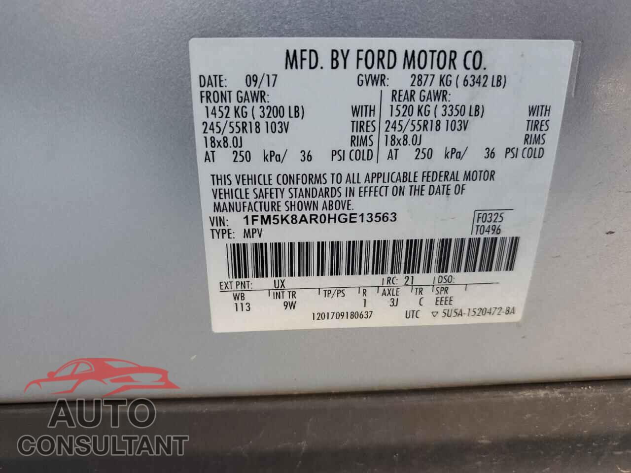 FORD EXPLORER 2017 - 1FM5K8AR0HGE13563